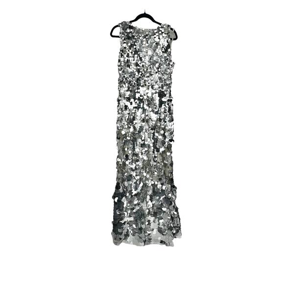 Mac Duggal Embellished Disc Sequin Sleeveless Gown Dress Silver Size 10 NWT - Picture 6 of 12